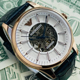 Emporio Armani Meccanico Automatic White Dial Blue Leather Strap Watch For Men - AR1947 Buy Now By Emporio Armani