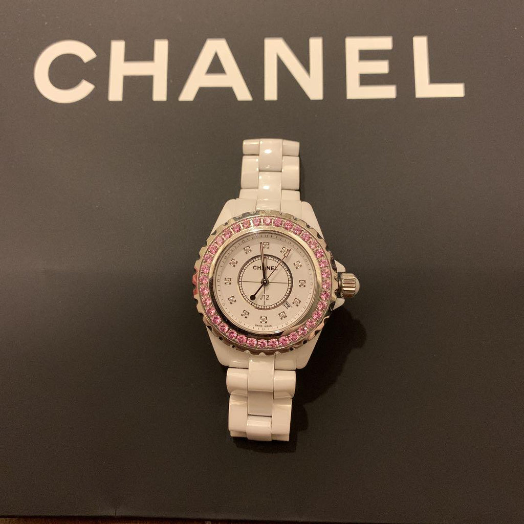 Chanel J12 Sapphire Bezel Ceramic White Dial White Steel Strap Watch for Women - J12 H2010 Buy Now By Chanel