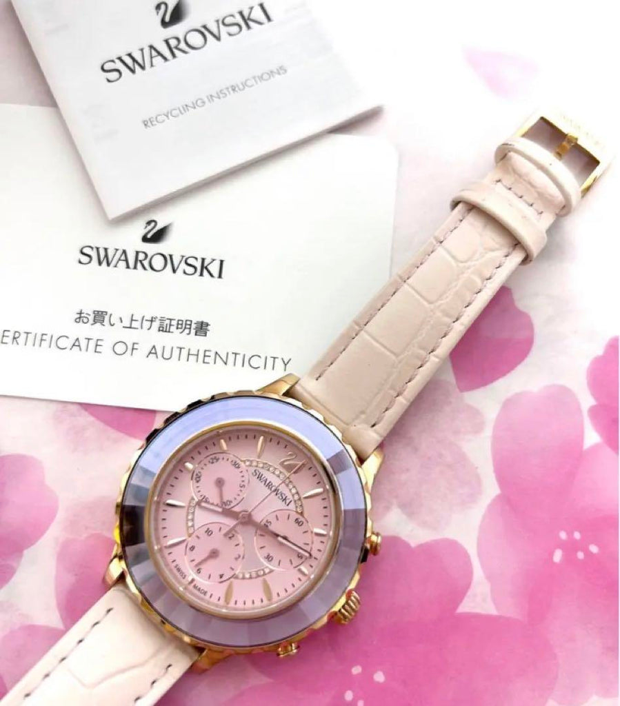 Swarovski Octea Lux Chrono Pink Dial Pink Leather Strap Watch for Women - 5452501 Buy Now By Swarovski