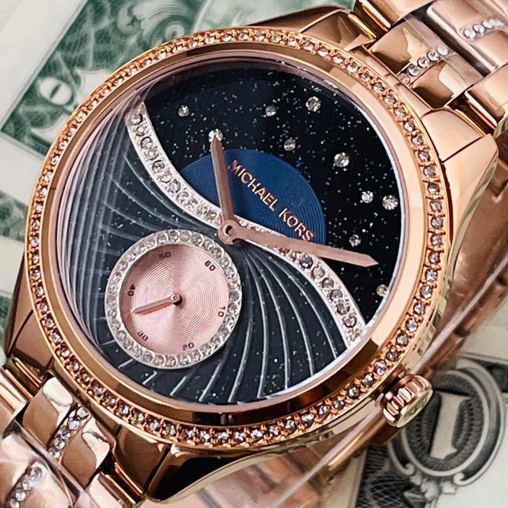 Michael Kors Lauryn Blue Dial Rose Gold Steel Strap Watch for Women - MK3723 Buy Now By Michael Kors