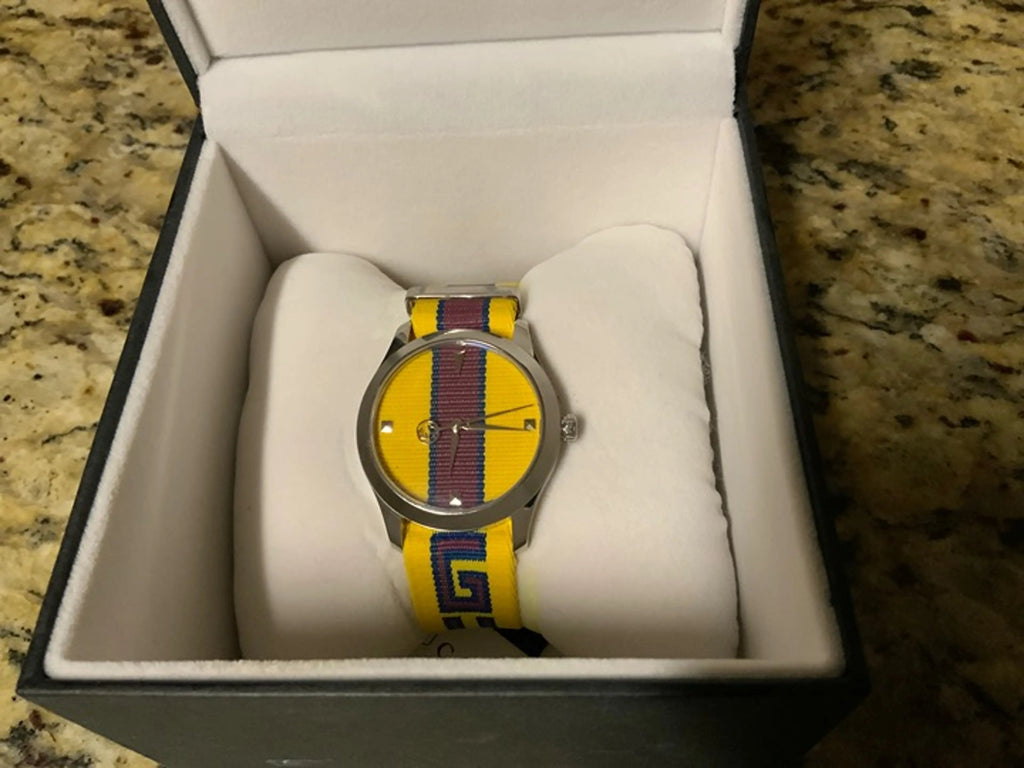 Gucci G Timeless Quartz Yellow & Purple Dial Yellow & Purple NATO Strap Watch For Men - YA1264069 Buy Now By Gucci