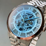 Fossil Townsman Automatic Skeleton Blue Dial Silver Steel Strap Watch for Men - ME3073 Buy Now By Fossil