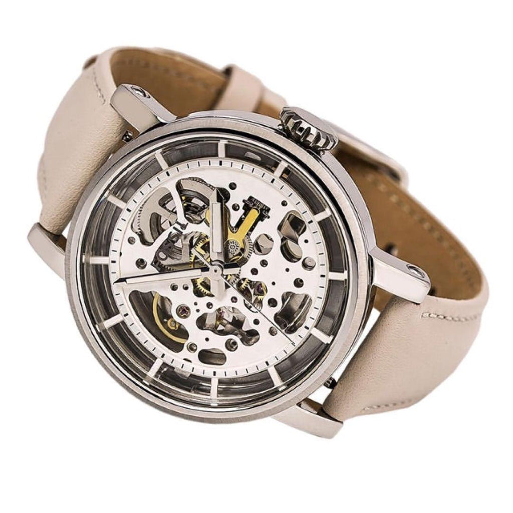 Fossil Boyfriend Automatic Skeleton Silver Dial White Leather Strap Watch for Women - ME3069 Buy Now By Fossil
