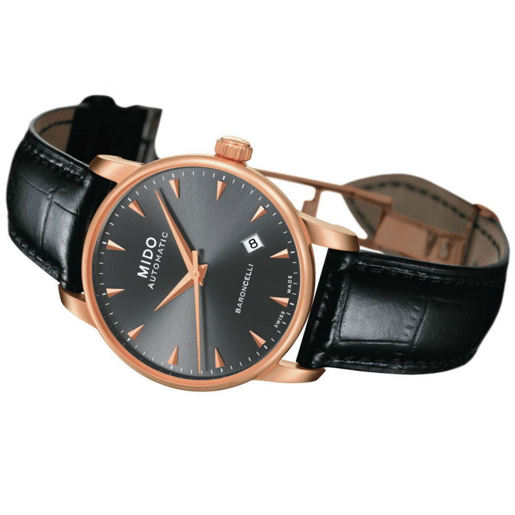 Mido Baroncelli III Automatic Grey Dial Black Leather Strap Watch For Men - M8600.3.13.4 Buy Now By Mido