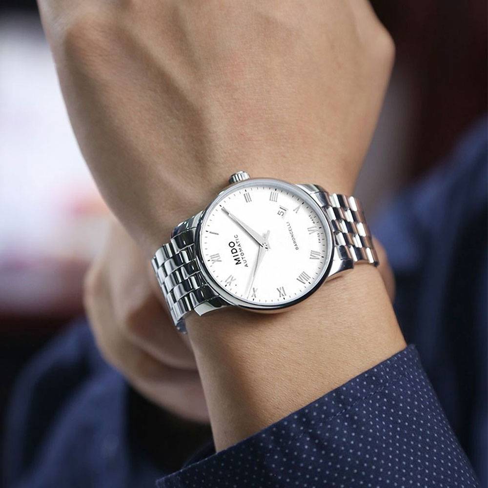 Mido Baroncelli II Automatic White Dial Silver Steel Strap Watch For Men - M8600.4.26.1 Buy Now By Mido