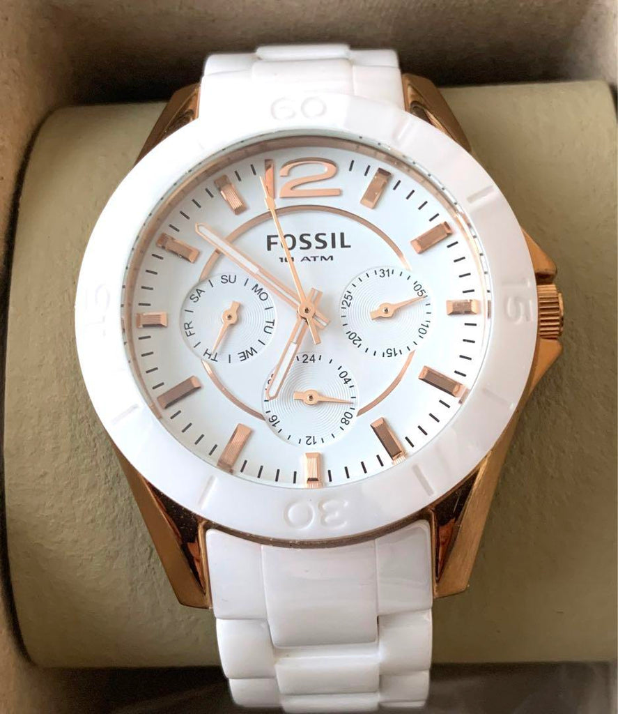 Fossil Ceramic Multifunction White Dial White Steel Strap Watch for Women - CE1006 Buy Now By Fossil