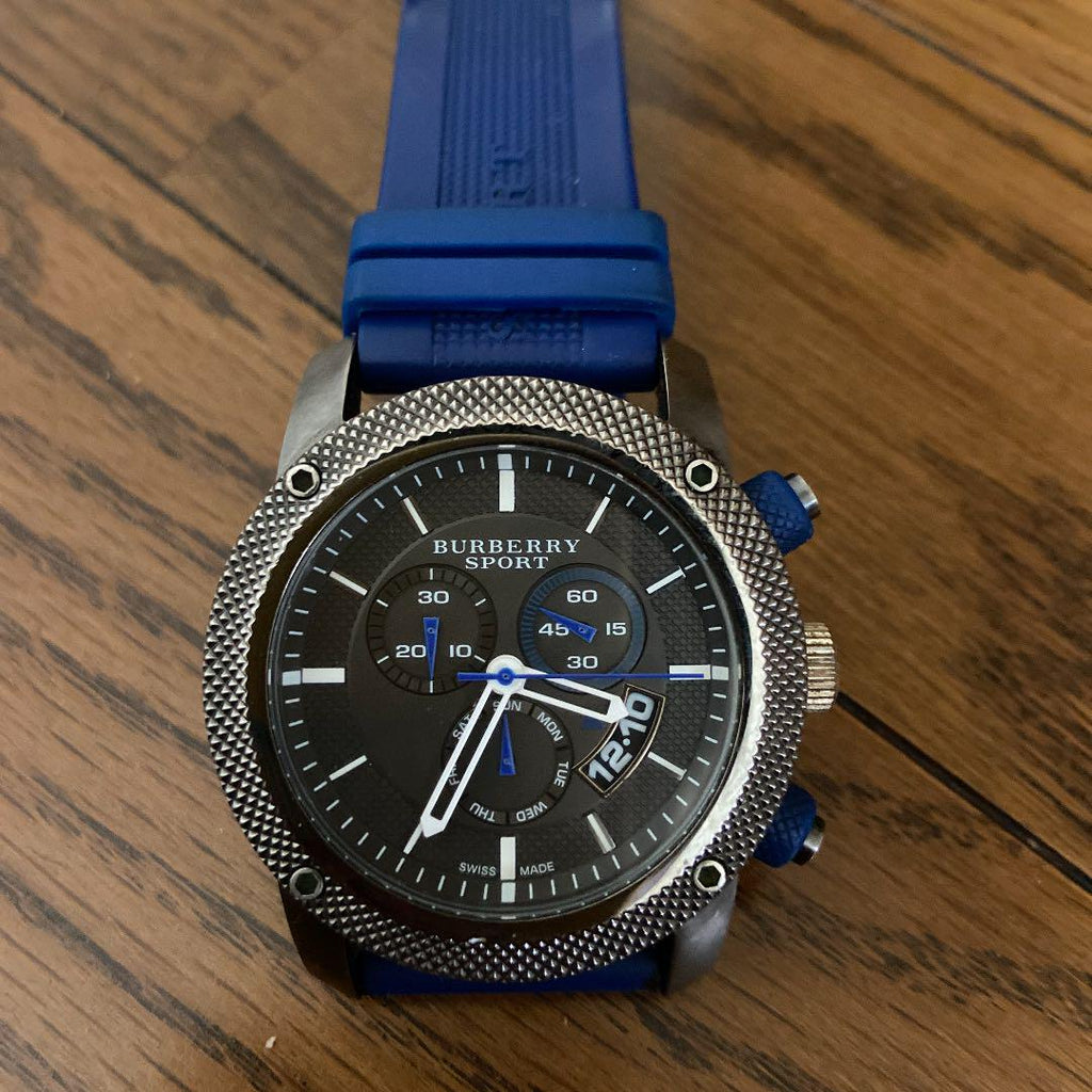 Burberry Sports Chronograph Black Dial Blue Rubber Strap Watch for Men - BU7714 Buy Now By Burberry