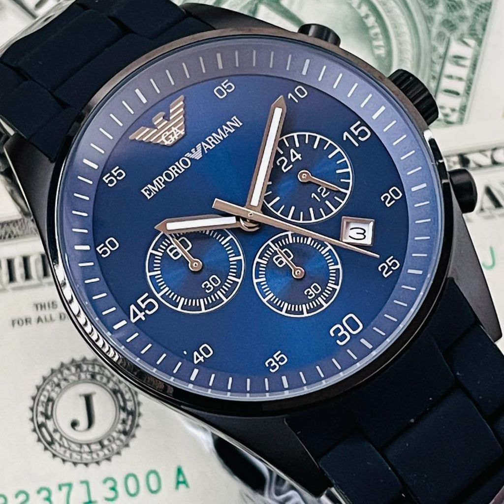 Emporio Armani Sportivo Chronograph Blue Dial Black Strap Watch For Men - AR5921 Buy Now By Emporio Armani