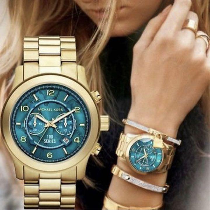 Michael Kors Runway Stop Hunger Blue Dial Gold Steel Strap Watch for Men - MK8315 Buy Now By Michael Kors