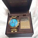 Michael Kors Runway Stop Hunger Blue Dial Gold Steel Strap Watch for Men - MK8315 Buy Now By Michael Kors