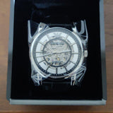 Emporio Armani Luigi Silver Skeleton Dial Black Leather Strap Watch For Men - AR1981 Buy Now By Emporio Armani