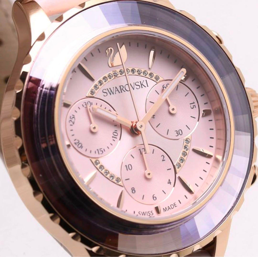 Swarovski Octea Lux Chrono Pink Dial Pink Leather Strap Watch for Women - 5452501 Buy Now By Swarovski