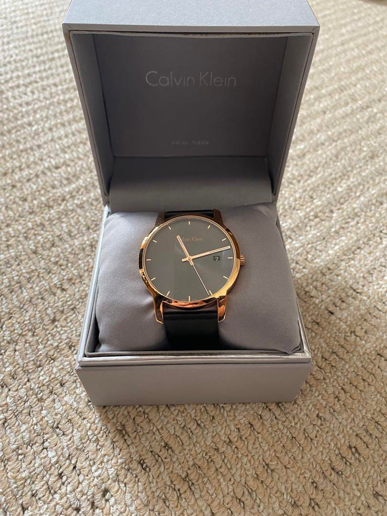 Calvin Klein City Quartz Grey Dial Black Leather Strap Watch for Men - K2G2G6C3