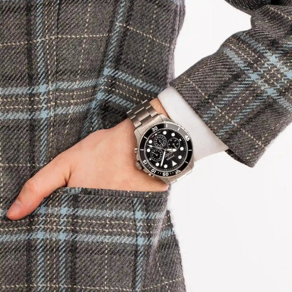 Fossil FB-03 Chronograph Black Dial Silver Steel Strap Watch for Men - FS5725 Buy Now By Fossil