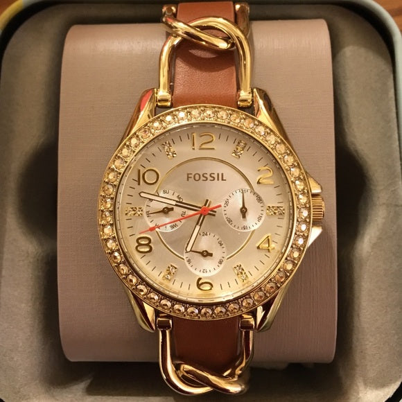 Fossil Riley Multifunction White Dial Orange Leather Strap Watch for Women - ES3723 Buy Now By Fossil