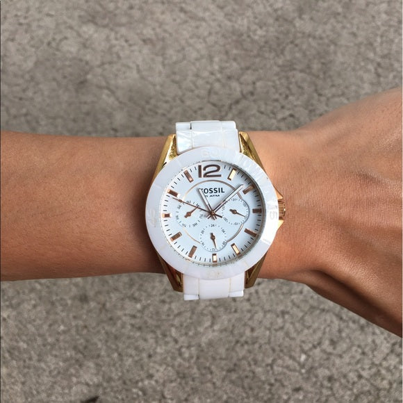 Fossil Ceramic Multifunction White Dial White Steel Strap Watch for Women - CE1006 Buy Now By Fossil