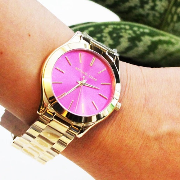 Michael Kors Slim Runway Pink Dial Rose Gold Steel Strap Watch for Women - MK3264 Buy Now By Michael Kors