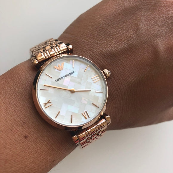 Emporio Armani Mother of Pearl Dial Rose Gold Steel Strap Watch For Women - AR11110 Buy Now By Emporio Armani