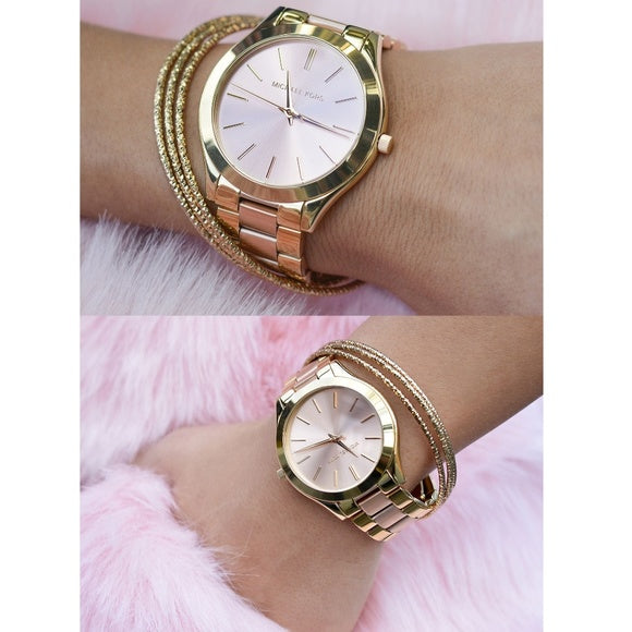 Michael Kors Slim Runway Pink Dial Two Tone Steel Strap Watch for Women - MK3493 Buy Now By Michael Kors