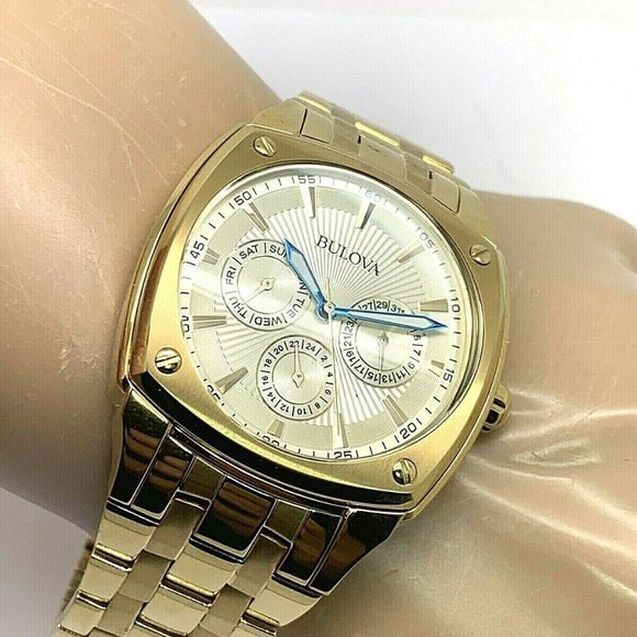 Bulova Multifunction White Dial Gold Steel Strap Watch for Men - 97C105 Buy Now By Bulova