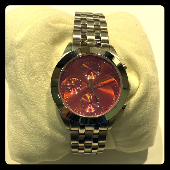 Marc Jacobs Peeker Chronograph Pink Dial Silver Steel Strap Watch for Women - MBM3372 Buy Now By Marc Jacobs