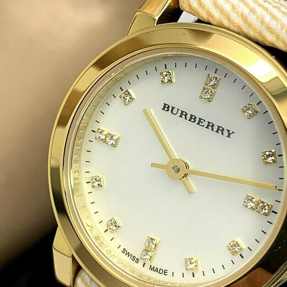 Burberry The City Diamonds Mother of Pearl Dial Brown Leather Strap Watch for Women - BU9226 Buy Now By Burberry