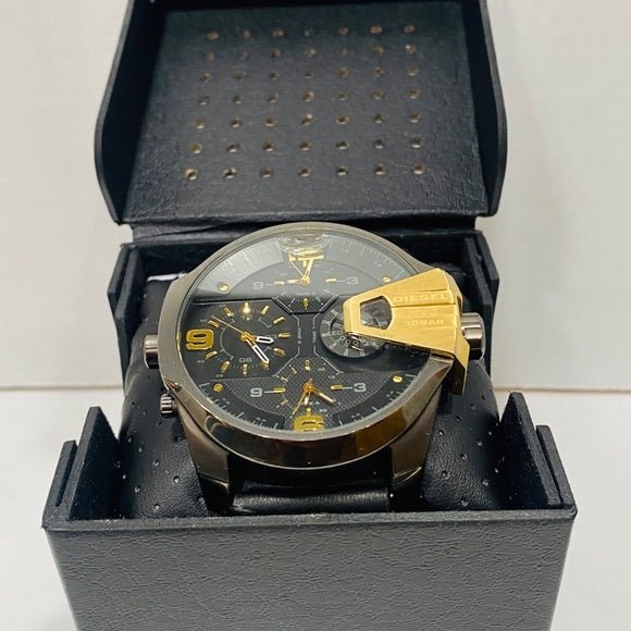 Diesel Uber Chief Two Hand Black Dial Black Leather Strap Watch For Men - DZ7377 Buy Now By Diesel