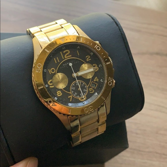 Marc Jacobs Rock Chronograph Black Dial Gold Steel Strap Watch for Women - MBM3253 Buy Now By Marc Jacobs