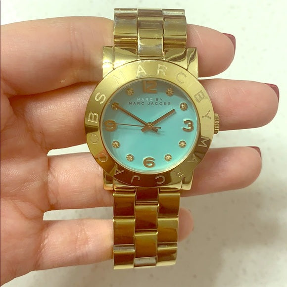 Marc Jacobs Amy Blue Dial Gold Steel Strap Watch for Women - MBM3301 Buy Now By Marc Jacobs