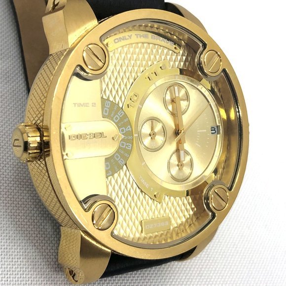 Diesel Mr Daddy Gold Dial Black Leather Strap Watch For Men - DZ7363 Buy Now By Diesel