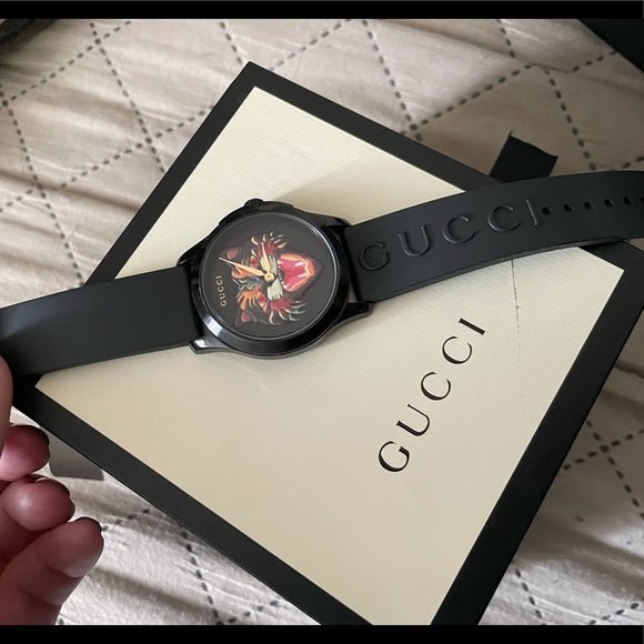 Gucci G Timeless Cat Motif Black Dial Black Leather Strap Unisex Watch - YA1264021 Buy Now By Gucci