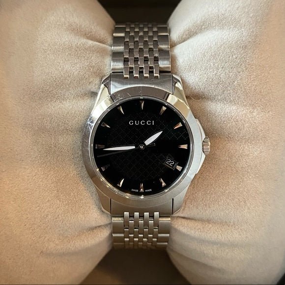 Gucci G Timeless Black Dial Silver Steel Strap Watch For Women - YA126502 Buy Now By Gucci