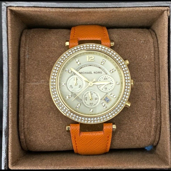 Michael Kors Parker Champagne Dial Orange Leather Strap Watch for Women - MK2279 Buy Now By Michael Kors
