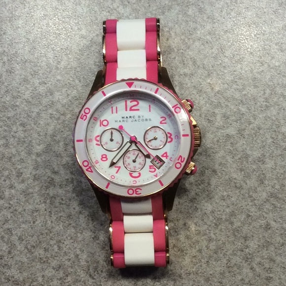 Marc Jacobs Rock Chronograph White Dial Two Tone Silicone Strap Watch for Women - MBM2593 Buy Now By Marc Jacobs