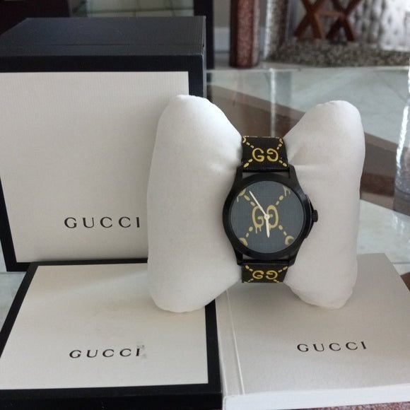 Gucci G Timeless Ghost Black Dial Black Leather Strap Watch For Men - YA1264019 Buy Now By Gucci