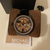 Michael Kors Wren Chronograph Gold Diamonds Dial Black Steel Strap Watch for Women - MK5879 Buy Now By Michael Kors