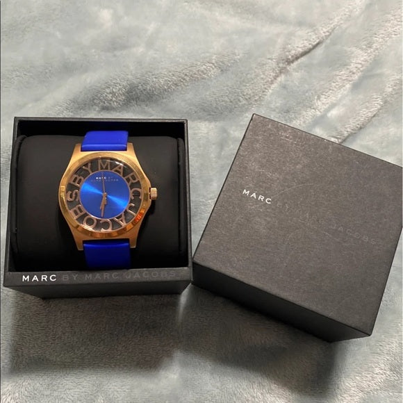 Marc Jacobs Henry Skeleton Blue Dial Blue Leather Strap Watch for Women - MBM1244 Buy Now By Marc Jacobs