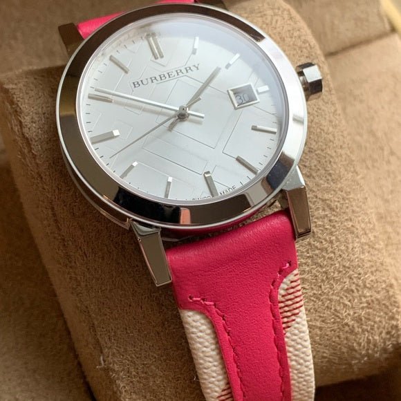 Burberry The City White Dial Haymarket Pink Leather Strap Watch for Women - BU9149 Buy Now By Burberry