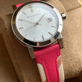 Burberry The City White Dial Haymarket Pink Leather Strap Watch for Women - BU9149 Buy Now By Burberry