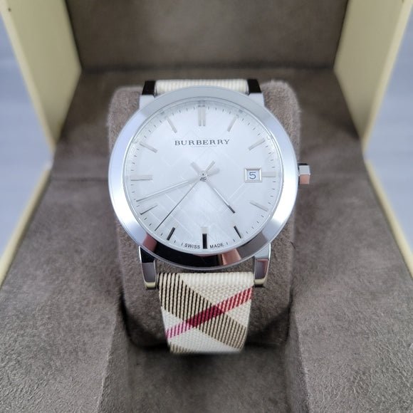 Burberry The City Nova Silver Dial White Leather Strap Watch for Women - BU9022 Buy Now By Burberry