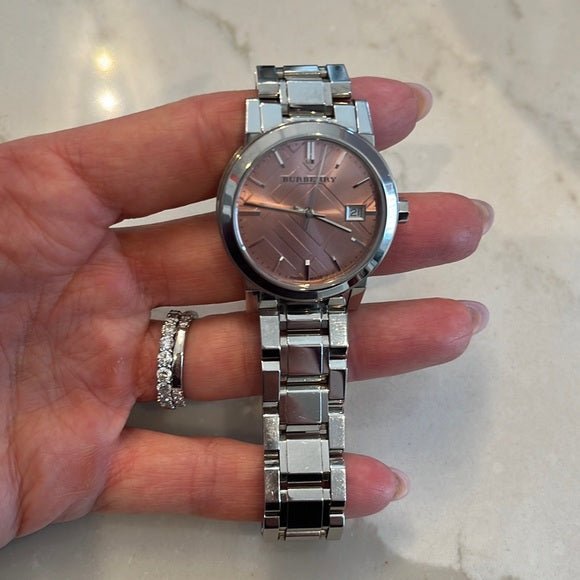 Burberry The City Diamonds Pink Dial Silver Steel Strap Watch for Women - BU9231 Buy Now By Burberry
