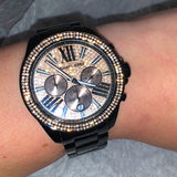 Michael Kors Wren Chronograph Gold Diamonds Dial Black Steel Strap Watch for Women - MK5879 Buy Now By Michael Kors