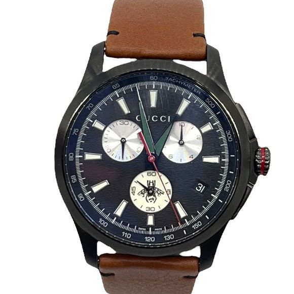 Gucci G-Timeless Chronograph Black Dial Brown Leather Strap Watch For Men - YA126271 Buy Now By Gucci