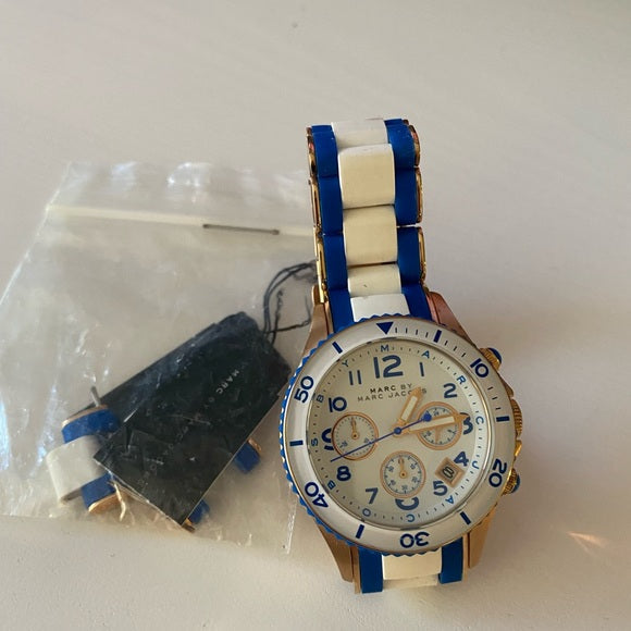 Marc Jacobs Rock Chronograph White Dial Two Tone Silicone Strap Watch for Women - MBM2594 Buy Now By Marc Jacobs