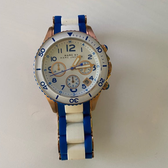 Marc Jacobs Rock Chronograph White Dial Two Tone Silicone Strap Watch for Women - MBM2594 Buy Now By Marc Jacobs