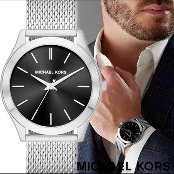 Michael Kors Slim Runway Analog Black Dial Silver Mesh Bracelet Watch For Men - MK8606 Buy Now By Michael Kors