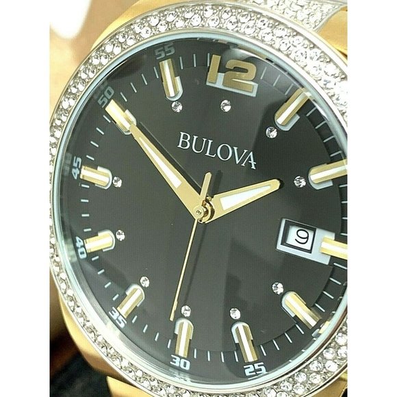 Bulova Crystal Black Dial Two Tone Steel Strap Watch for Men - 98B235 Buy Now By Bulova