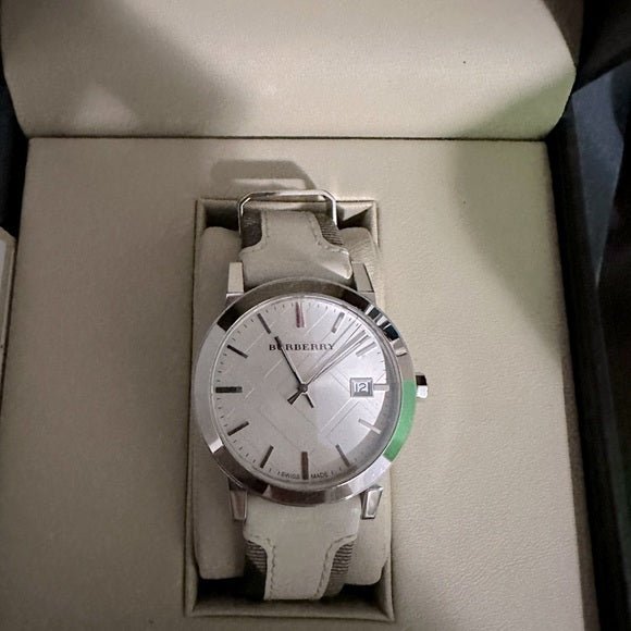 Burberry The City Silver Dial White Leather Strap Watch for Women - BU9019 Buy Now By Burberry