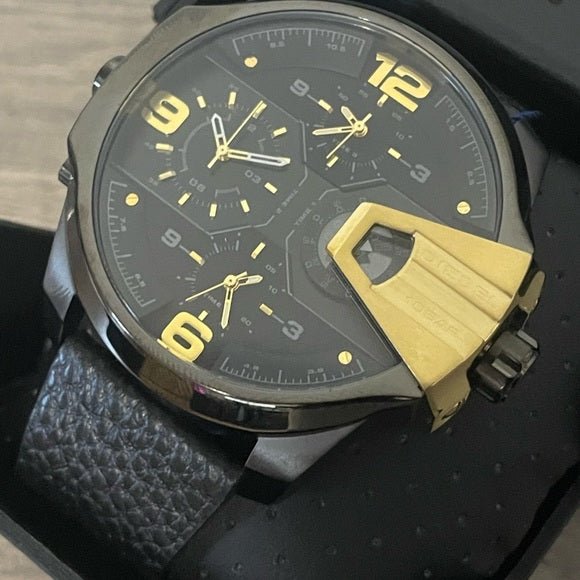 Diesel Uber Chief Two Hand Black Dial Black Leather Strap Watch For Men - DZ7377 Buy Now By Diesel