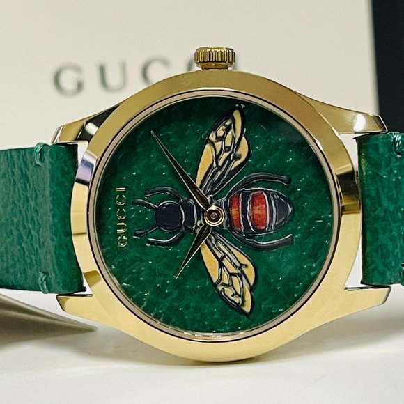 Gucci G Timeless Bee Green Dial Green Leather Strap Watch For Women - YA1264065 Buy Now By Gucci